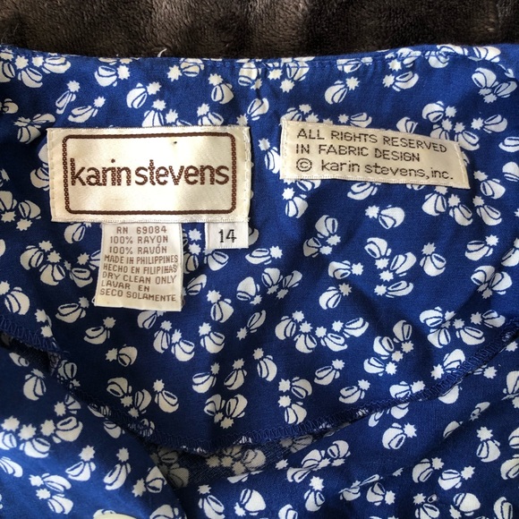 Vintage Karin Stevens Blue and White Pattern Crop Top Button Up Size 14 - Picture 2 of 4